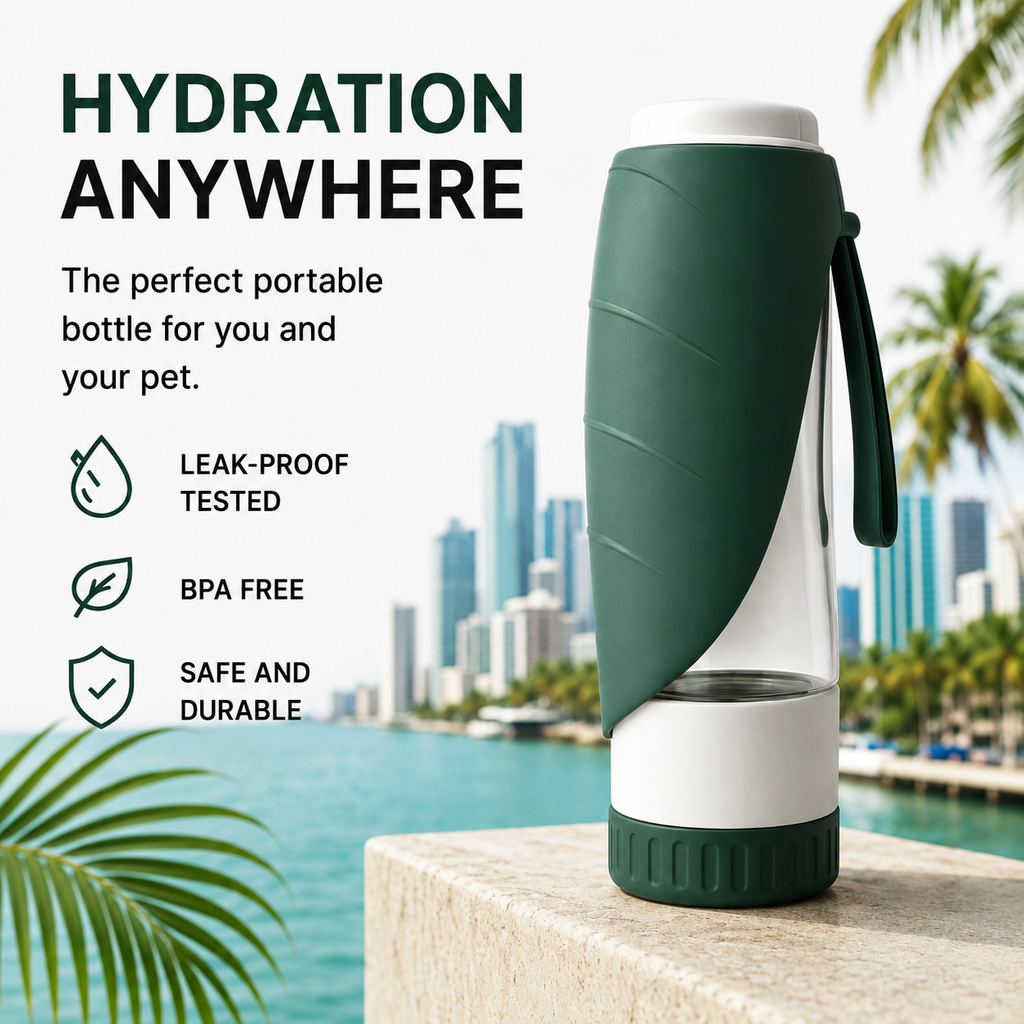 2-in-1 Portable Dog Water Bottle & Food Bowl – Leakproof Foldable Travel Feeder for Pets