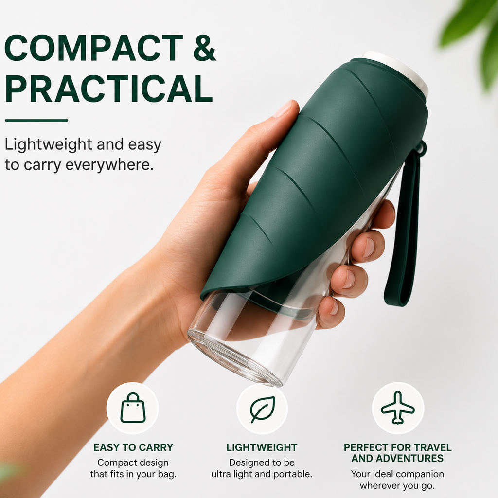 2-in-1 Portable Dog Water Bottle & Food Bowl – Leakproof Foldable Travel Feeder for Pets
